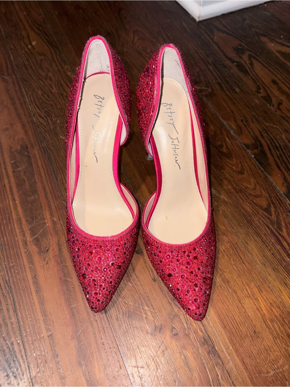 Betsey Johnson Red Crystal-Embellished Pointed-Toe Pumps
